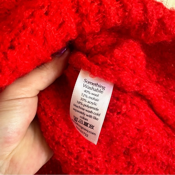 Something Navy Wool Blend Chunky Cozy Warm Red Sweater Size XS - Picture 5 of 6